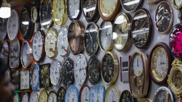 A variety of wall clocks are sold wholesale for a minimum price of Tk100. Photo: Noor-A-Alam
