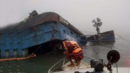 A ferry "Rajanigandha" capsized in the Padma river in Manikganj's Paturia early this morning amid heavy fog. Photo: Collected