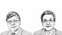 Andrew Sheng (left), Xiao Geng (right). Sketch: TBS. 
