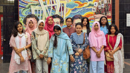 Ducsu candidates of Kuwait Maitree Hall pose for a photo in front of Ducsu office on 28 August 2025. Photo: Faisal Uddin Siam