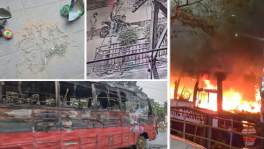 Scenes from Dhaka showing crude bomb blasts, arson attacks, and a bus set on fire on 10 November 2025. Collage/TBS/Photos/Collected