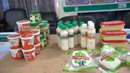 Locally made ghee, buttermilk and labang from cheese whey sit on a table at a Thakurgaon factory. The district’s producers employ over 400 workers and manufacture thousands of kilogrammes daily. Photo:  Md Golam Ehsanul Habib 