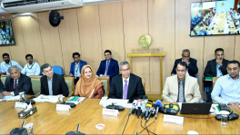 Bangladesh Bank (BB) Governor Md Mostaqur Rahman today (30 June) responded to questions from journalists at a press conference organised at the central bank headquarters to announce the new monetary policy for the July-December 2026 period. Photo: Courtesy